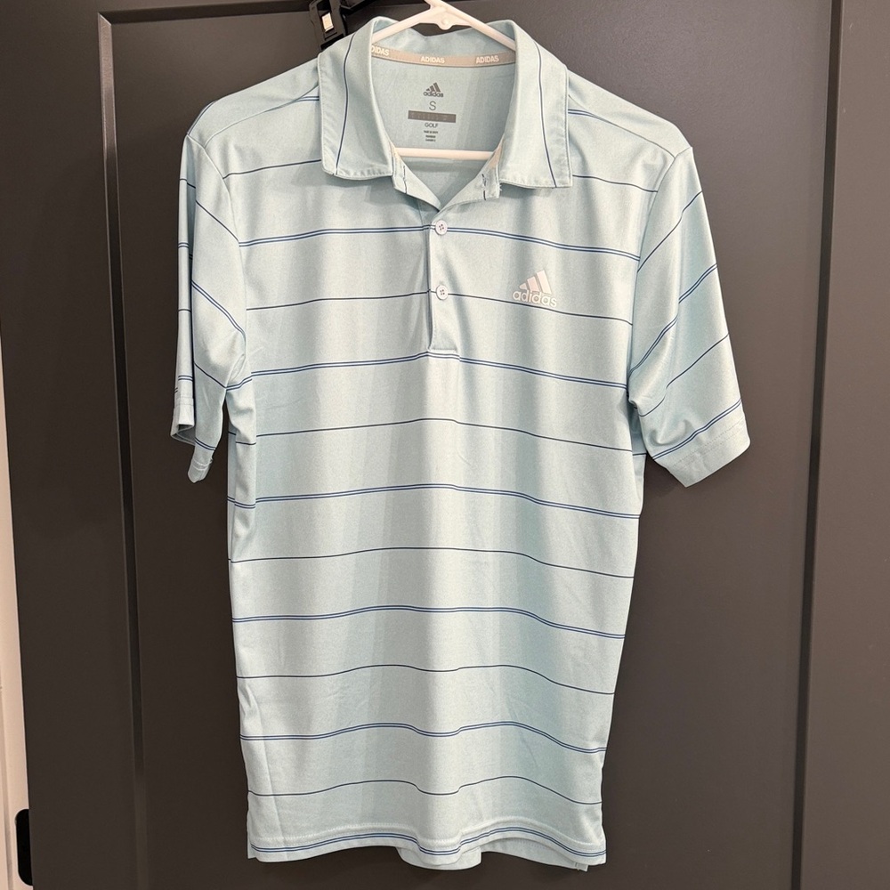 Adidas Sky Blue Striped Men's Polo Shirt